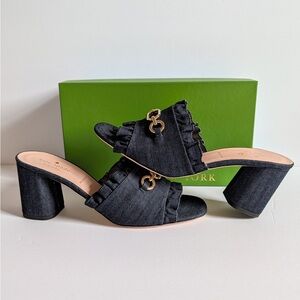 Kate Spade New York Brie Kiltie Denim Slide Sandals Heels Womens Size US 10M NIB